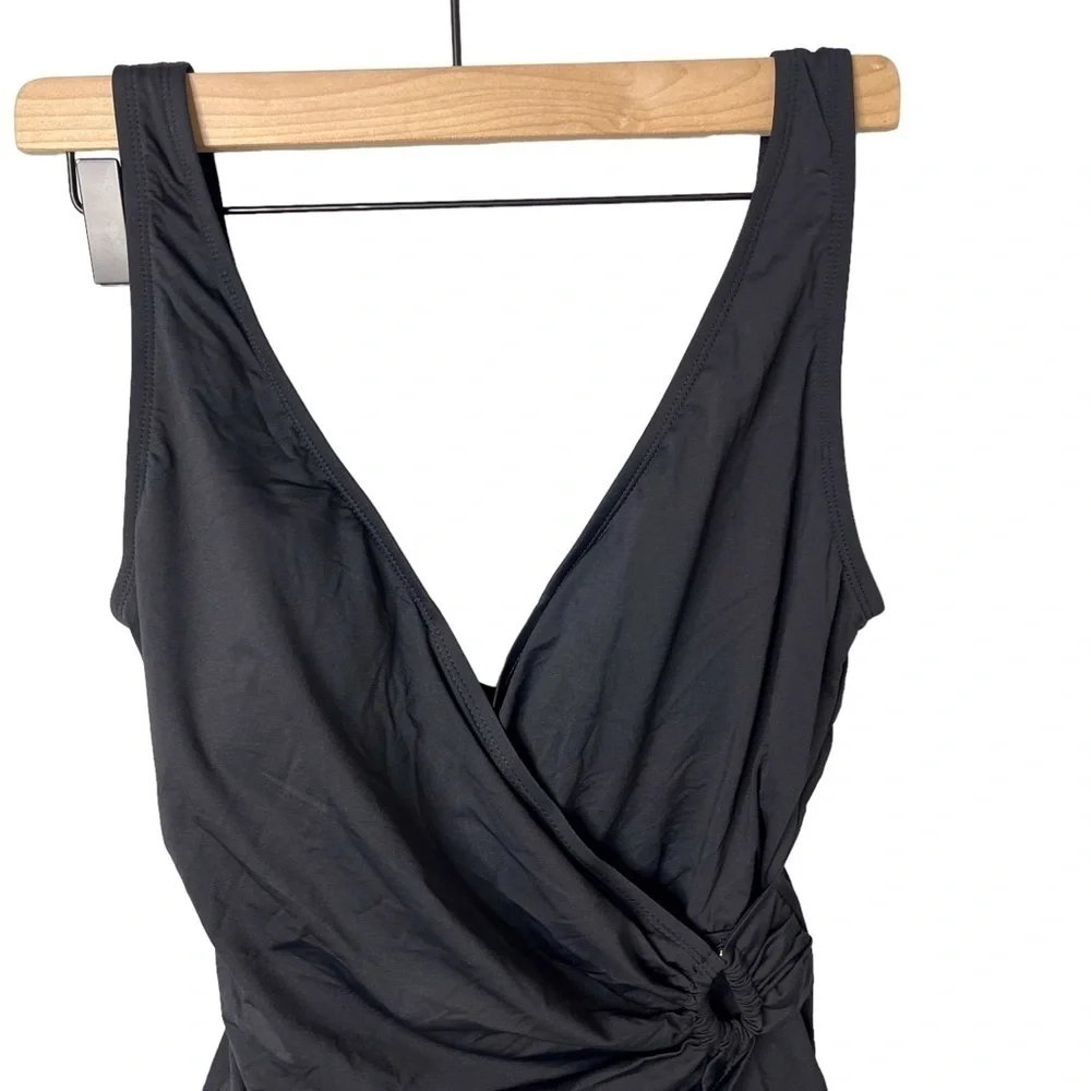 Tommy Bahama Pearl Clara Wrap One Piece Swimsuit Black Size 14 Tummy Control